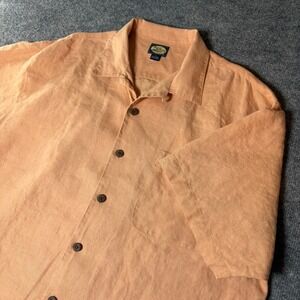 Tommy Bahama Mens XL Linen Camp Shirt Short Sleeve Button Front Peach Resort